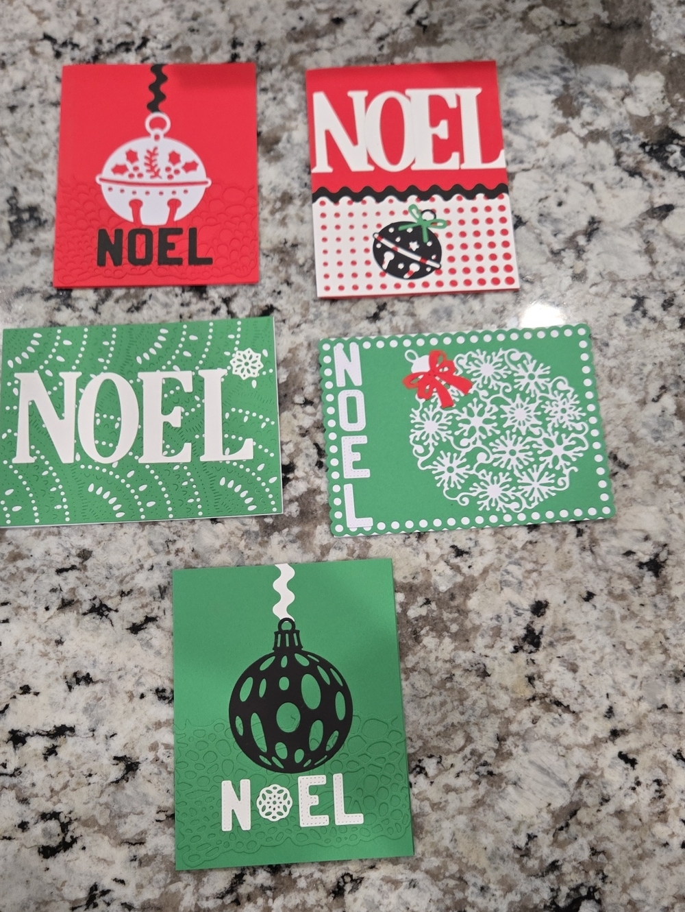 Hand Crafted Holiday Noel Greeting Cards - Green and Red Pack Of 5